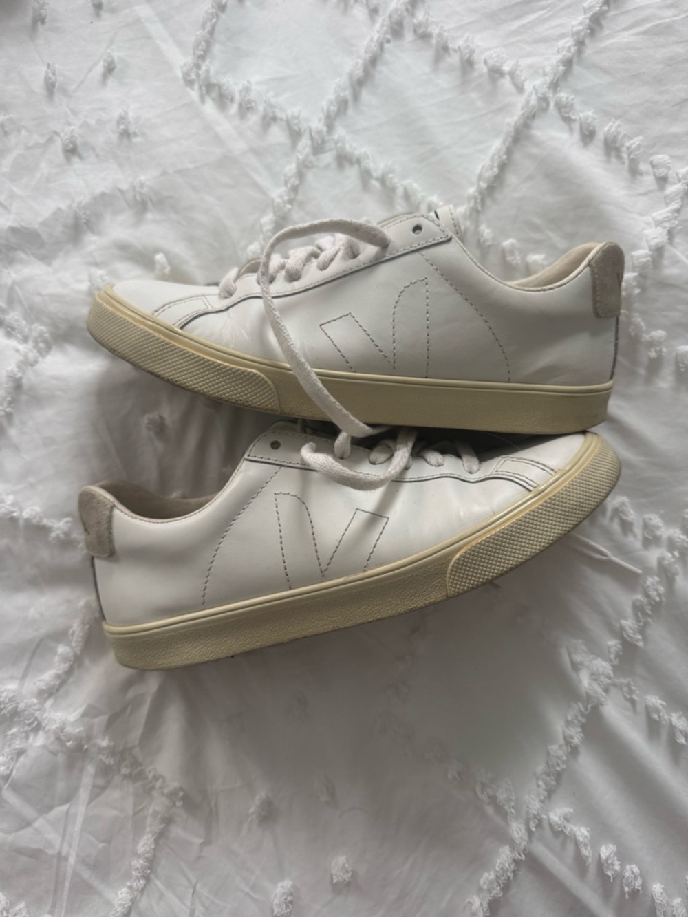 Veja White Leather Sneakers with Cream Soles